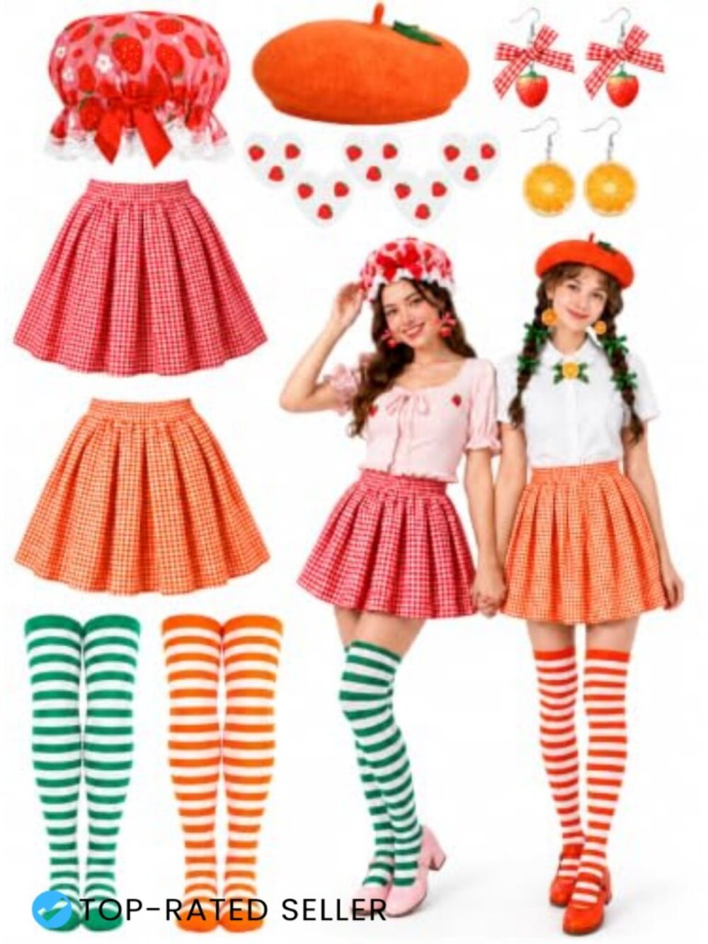 Women's Strawberry Orange Cake Halloween Costume Set Y2K Fruit Dress Skirt